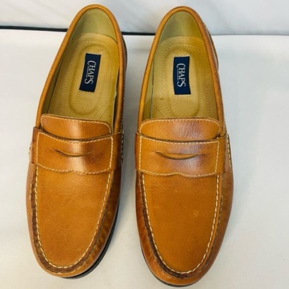 CHAPS RALPH LAUREN Men’s Penny Loafers Brown Leather Rubber Soles 10.5M shoes Ex - Picture 2 of 7
